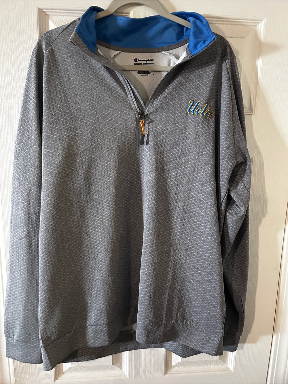 Champion Gray Quarter-Zip Pullover with Blue Trim and UCLA Script